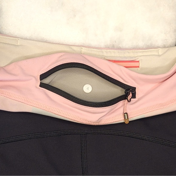 LULULEMON Up To Pace Pink Stripe Waistband Crop Leggings 4 - Picture 4 of 15